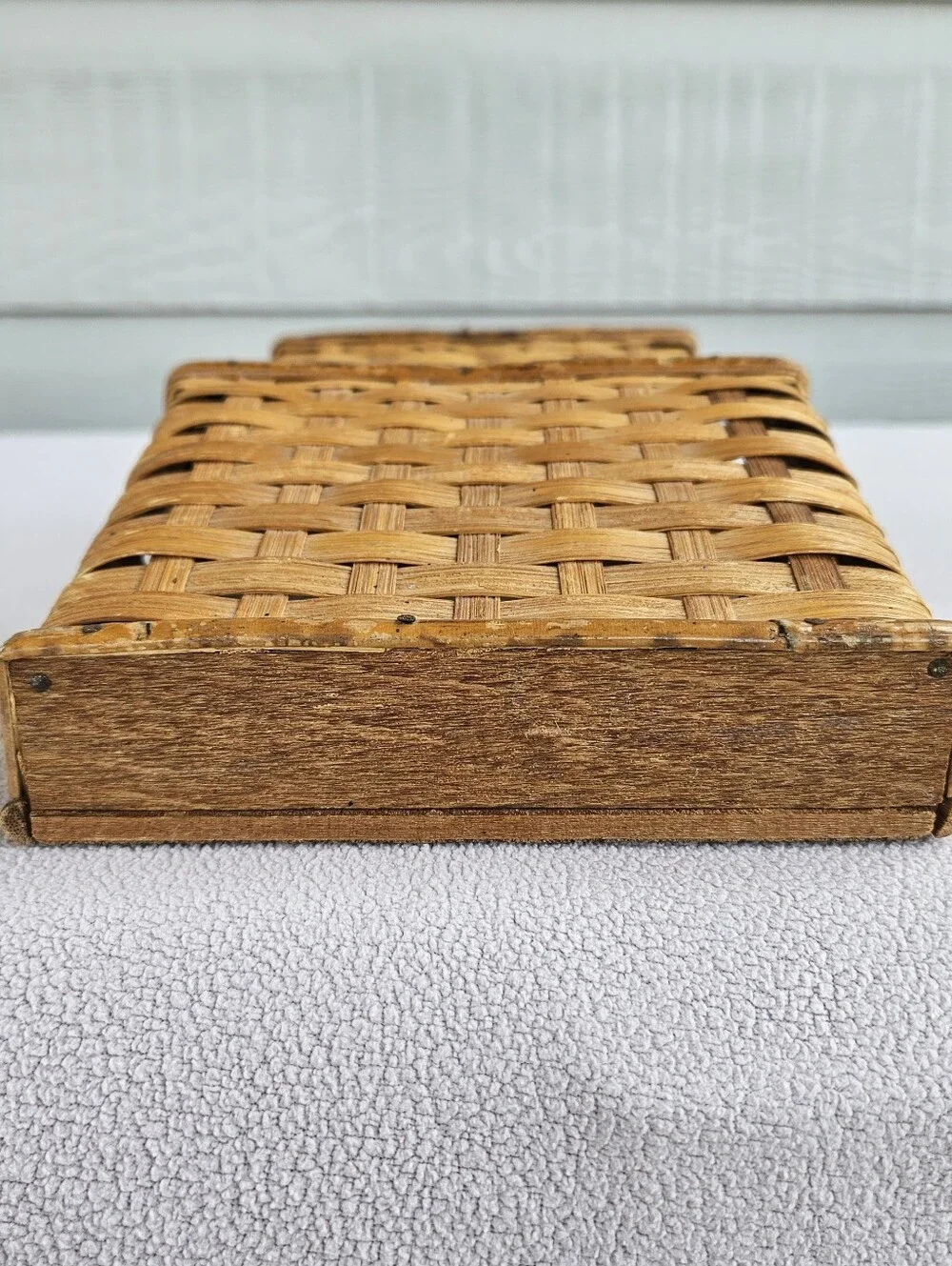 VTG Bamboo Rattan Woven Wooden Hanging Wall Basket Letter Paper Organizer MCM